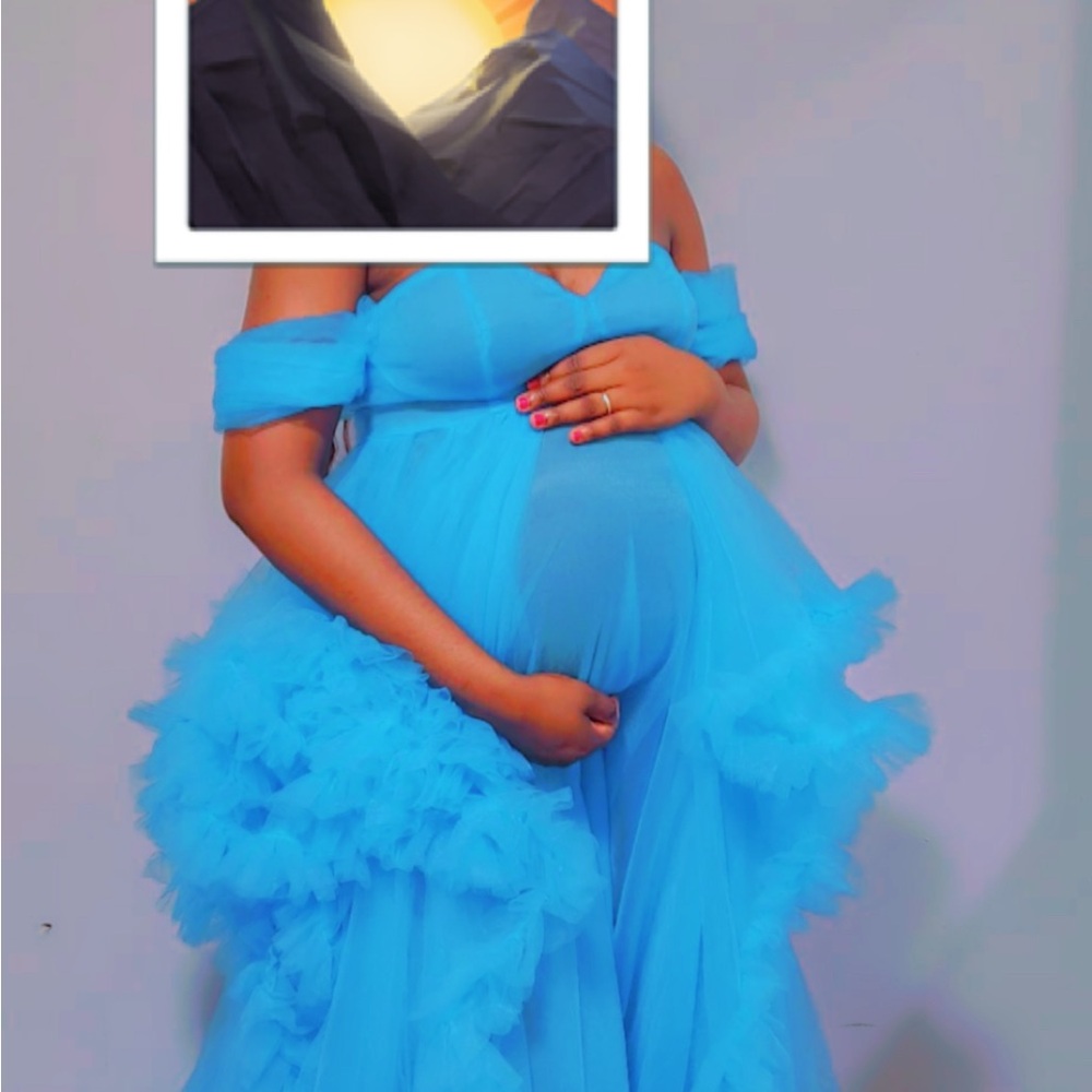 Thyme Maternity High Low Dress in Blue